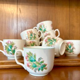 Set Of Nine Vintage Painted Teacups, Floral Design (DR)