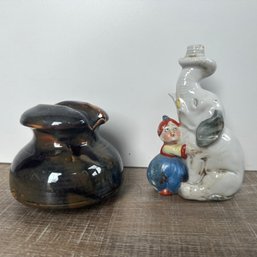 Vintage Ceramic Insulator & Ceramic Elephant Bottle (HW)