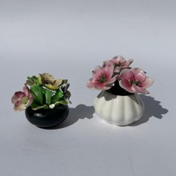 Pair Of 2 Vintage Bone China Floral Figurines, Raybur England, Denton England (LH)