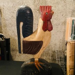 Carved And Painted Wooden Rooster Statue (Basement Right)