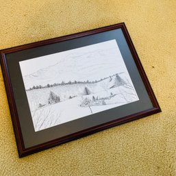 Framed & Matted Pencil Drawing Of Landscape (Upstairs Bedroom Right Side)