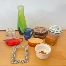 Vintage Trinket Boxes, Signed Art Glass Vase And Other Items (NK)