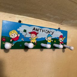 Calling All Anthonys! Vintage Painted Wooden Children's Wall Hooks (B1)