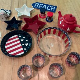 Red White & Blue Fourth Of July Serving Pieces (apt)