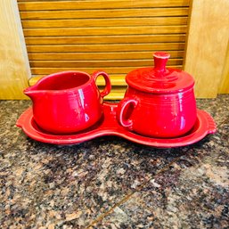 Fiestaware Sugar And Cream Tray Set In Red (Kitchen)