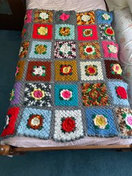 Vintage Crochet Rainbow Granny Square Twin Size Blanket (CloudBR)