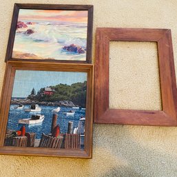 2 Nautical Themed Pieces Of Wall Art & 1 Vintage Wood Frame (Upstairs Bedroom On Right)