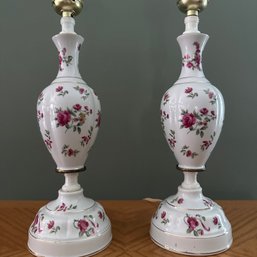 Pair Of Ceramic Floral Lamps - One Needs Re-Wiring (HW)