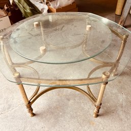 Glass And Brass Two Tiered Round Table (garage)