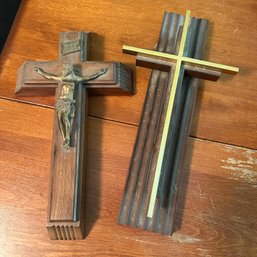 Vintage Wooden Last Rites Crucifix With Candles & Holy Water, Plus Wooden And Brass Cross (B1)