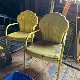 Cute Pair Of Vintage Metal Outdoor Chairs (attic)