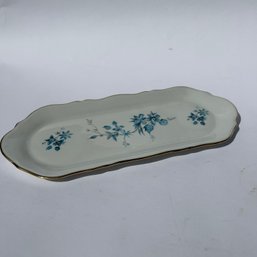 Porcelain Floral Oval Platter With Blue Flowers And Gold Rim, France (LH)