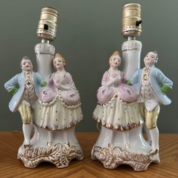 Pair Of Vintage Porcelain Figural Lamps, Re-Wiring Needed (HW)