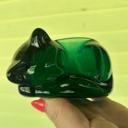 Lovely Green Glass Cat Votive Holder (apt)