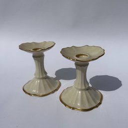 Pair Of Vintage Lenox Cream And Gold Candlesticks, USA (LH)