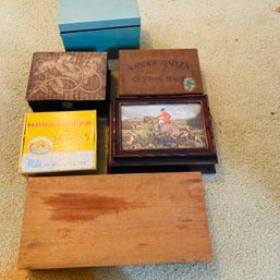 Mixed Lot Of Cigar Boxes, 1 Metal Box And Some Misc Hair Care Items (Upstairs Bedroom On Right)