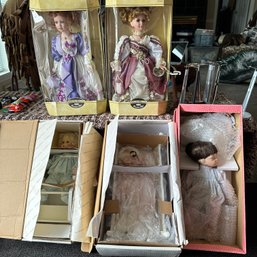 Five Vintage Porcelain Dolls Plus Doll Stands (Front LR)