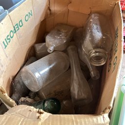 Assorted Glas Bottles With A Couple Of Insulators (attic)