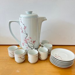 Vintage Schmidt Chocolate Pot Set With Cups And Saucers In Blossom Pattern (NK)