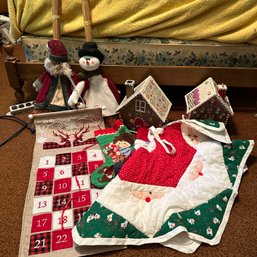 Vintage Christmas Lot: Tree Skirt, Advent Calendar, Stocking, And More (b1)