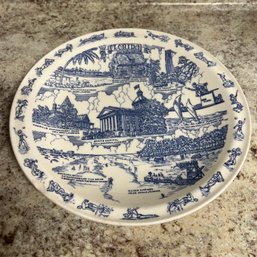 Vernon Kilns Blue And White Florida Plate (basement)