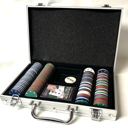 Poker Chip And Card Set With Metal Carrying Case, Appears Unused (BSMT) 62448