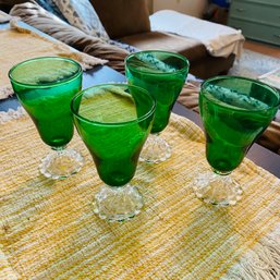 Set Of Four Vintage Green Depression Glass Tumblers (Box)