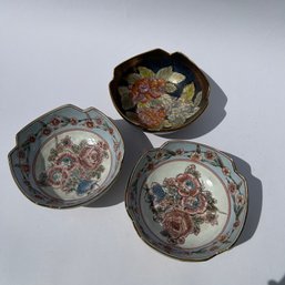 Set Of 3 Vintage Chinese Decorative Bowls, Floral (LH)