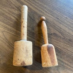 Pair Of Vintage Wood Rustic Potato Mashers (Barn)