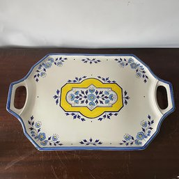 Tiffany & Co. Este Ceramiche Blue And Yellow Floral Handled Serving Tray (NH)