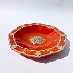 Vintage Decorative Red Ceramic Glazed Shallow Dish, Made In Italy (LH)