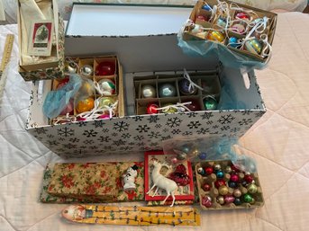 Large Lot Of Glass MCM Xmas Ornaments & Decor (BlueBR)