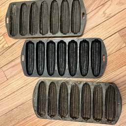 Trio Of Vintage Cast Iron 'corn On The Cob' Cornbread Pans (Closet)