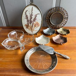 Miscellaneous Lot Including Framed Dried Flowers, Metal Leaf Dishes, And More