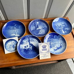 Five Vintage Royal Copenhagen Porcelain Decorative Blue Toned Plates (Front LR)
