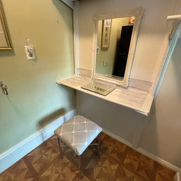 3 Piece Powder Room Lot, Vanity Mirror, Stool, And Mirrored Table Top Tray- Shelf Not Included  (Up 3)