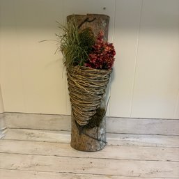 Very Nice Wall Hanging Bark, Floral And Cone Basket (Up 3)