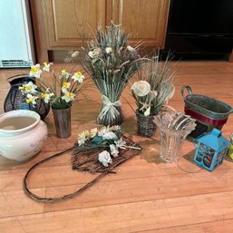 Lot Of Decorative Faux Grasses & Florals With Vases & Vessels (apt)