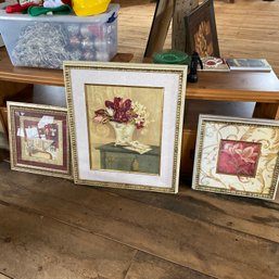 Trio Of Floral Themed Wall Art W/ 2 Art In Motion Prints (Barn)