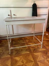 Side Table With Metal Legs And Wood Slated Top- Sturdy, Condition As Pictured (Up 3)