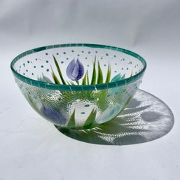 Vintage Handpainted Glass Serving Bowl (LH)