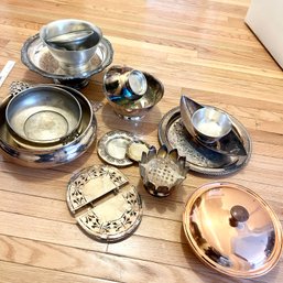 Mixed Silverplate, Copper, Pewter Lot: GORHAM EP, WM A ROGERS, LEONARD SILVER, Etc (Closet)