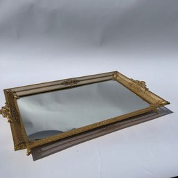 Vintage Gold Toned Filigree Mirrored Tray (LH)