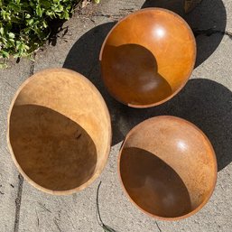 Three Large Vintage Hand-Turned Wooden Bowls (Garage Left)