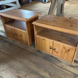 Pair Of Wood TV Stand Cabinets - 1 With Swivel Base (Barn)
