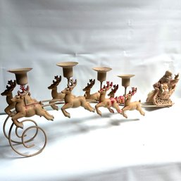 Darling Table Top Candle Holder Of Santa's Sleigh And His Reindeer, As Is (GARAGE) 62462