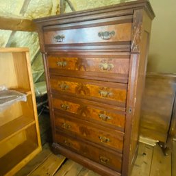 Vintage Gentlemen's 6 Drawer Dresser With Etched Design & Side Lock (no Key) Attic