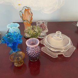 Lot Of 8 Vintage Colorful Glass Small Vases & Dishes Hobnail Tealight & More! (BlueBR)