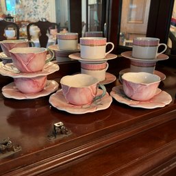 Set Of 8 Pink Tea Cups, Two Patterns (DR)