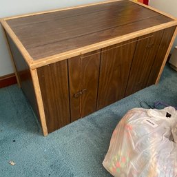 Vintage 70s Wood Panel Storage Box With Front Cabinet Style Door - Good Condition! (Blue BR)